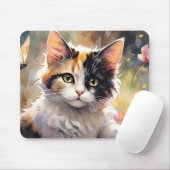 Calico Kat en Vlinders in de voorjaarstuin Muismat (Met muis)