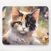 Calico Kat en Vlinders in de voorjaarstuin Muismat (Voorkant)