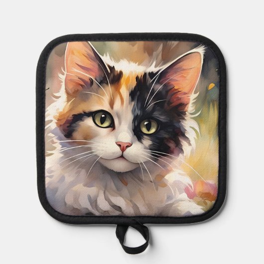 Calico Kat en Vlinders in de voorjaarstuin Pannenlap (Voorkant)