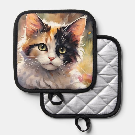 Calico Kat en Vlinders in de voorjaarstuin Pannenlap (Voorkant / Achterkant)