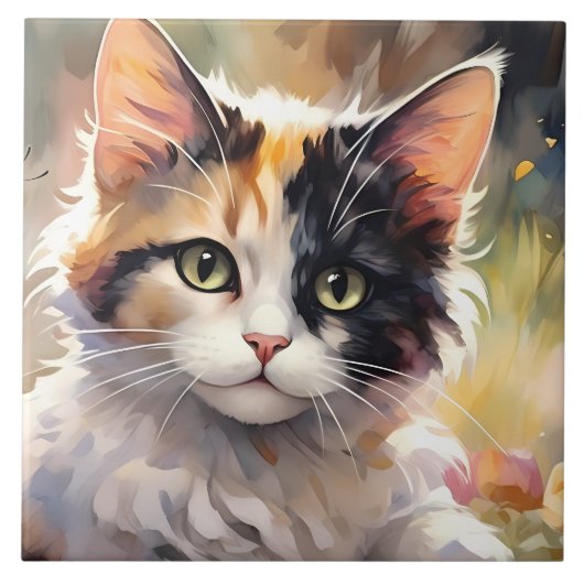 Calico Kat en Vlinders in de voorjaarstuin Tegeltje (Voorkant)