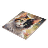 Calico Kat en Vlinders in de voorjaarstuin Tegeltje (Zijkant)