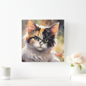 Calico Kat en Vlinders in de voorjaarstuin Vierkante Klok (Huis)