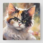 Calico Kat en Vlinders in de voorjaarstuin Vierkante Klok (Voorkant)