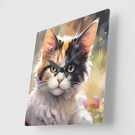 Calico Kat en Vlinders in de voorjaarstuin Vierkante Klok (Hoek)