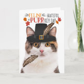 Calico Kat Feline Dankbaar voor PURRkey Day Feestdagen Kaart (Voorkant)