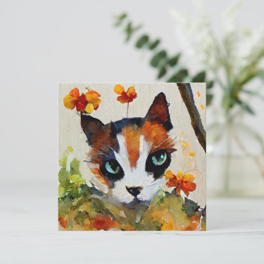 Calico-kat in de tuin (Staand voorkant)