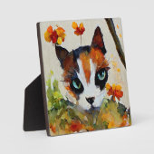 Calico-kat in de tuin fotoplaat (Voorkant)