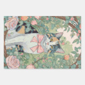 Calico kat in de tuin met bloemen inpakpapier vel (Voorkant 2)