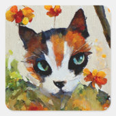 Calico-kat in de tuin vierkante sticker (Voorkant)