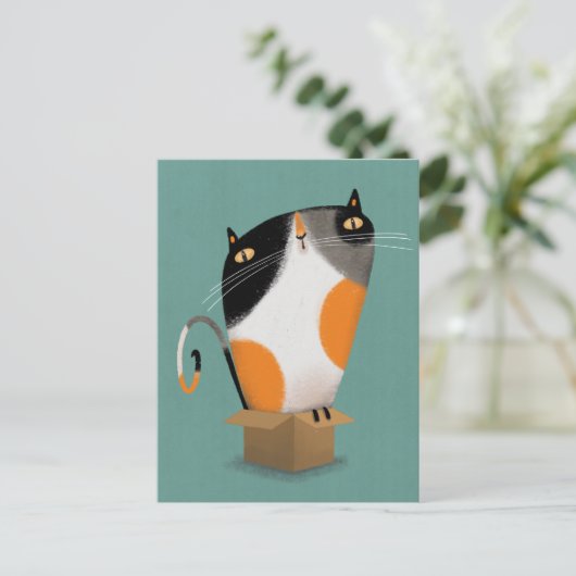 Calico kat in doos briefkaart (Staand voorkant)