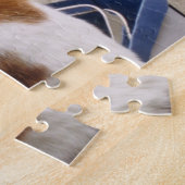 Calico-kat in een doos in de tuin legpuzzel (Zijkant)