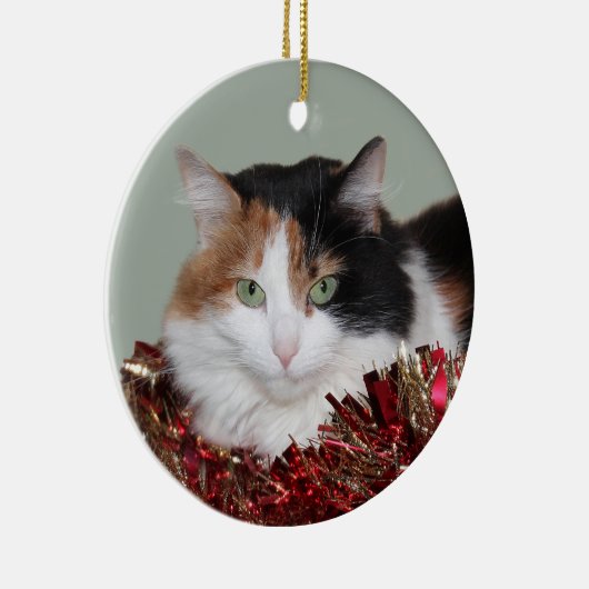 Calico kat Kerstmis Keramisch Ornament (Rechts)