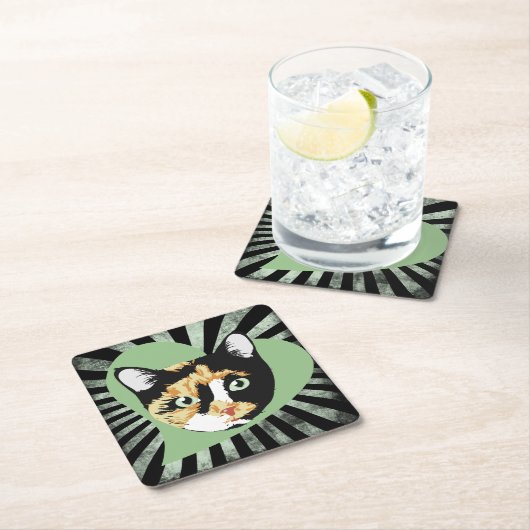 Calico kat liefde kartonnen onderzetters (Insitu)