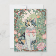 Calico kat met bloemen briefkaart