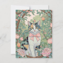 Calico kat met bloemen briefkaart