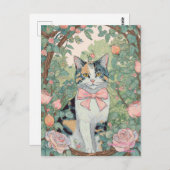 Calico kat met bloemen briefkaart (Voorkant / Achterkant)