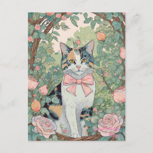 Calico kat met bloemen briefkaart (Voorkant)