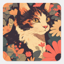 Calico Kat met Bloemen Japanse Esthetiek