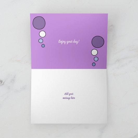 Calico kat opgerold in slaap foto paarse blauw kaart (Binnen)