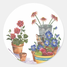 Calico Kat Pansies Appels Waterverf "Paloma" Ronde Sticker