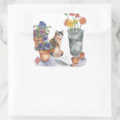 Calico Kat Pansies Daisies Waterverf "Don Juan" Vierkante Sticker (Tas)