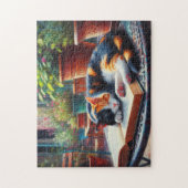 Calico Kat Slapen op een Boek Tuin Schilderij Legpuzzel (Verticaal)