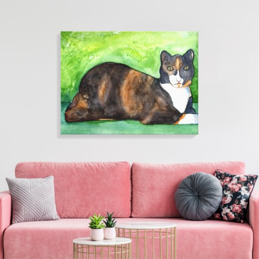 Calico Kat Waterverf Schilderij Canvas Kunst (Insitu (Woonkamer))