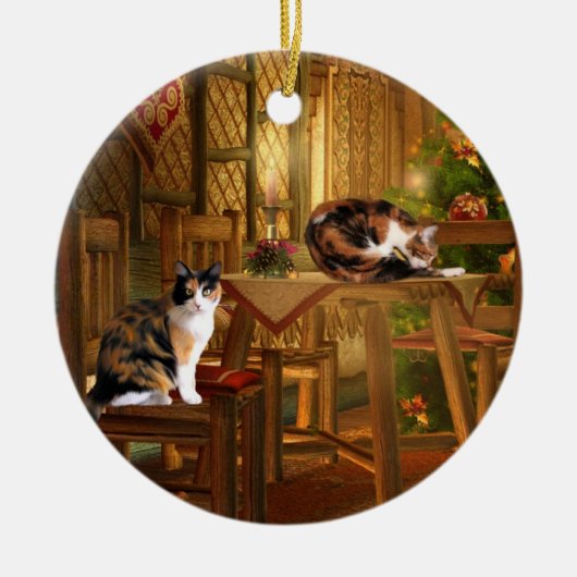 Calico katten Kerstmis Keramisch Ornament (Voorkant)