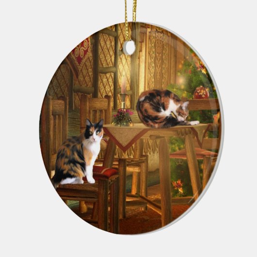 Calico katten Kerstmis Keramisch Ornament (Links)