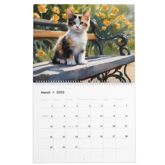 Calico Katten Waterverf Art 12-Maand 2024 Kalender (Mar 2026)