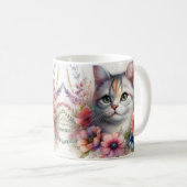 Calico Kattenportret met bloemen Koffiemok (Voorkant rechts)