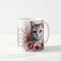 Calico Kattenportret met bloemen