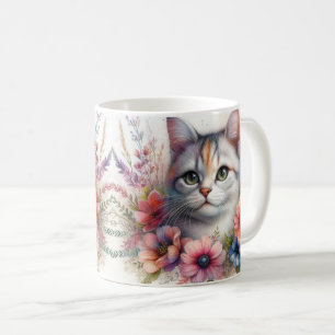 Calico Kattenportret met bloemen Koffiemok