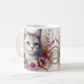 Calico Kattenportret met bloemen Koffiemok (Voorkant links)