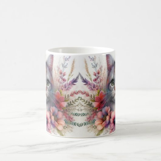 Calico Kattenportret met bloemen Koffiemok (Center)