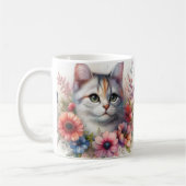 Calico Kattenportret met bloemen Koffiemok (Links)
