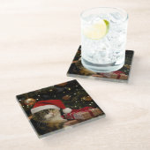 Calico Kerstman Kitty Glas Onderzetter (Schuin)