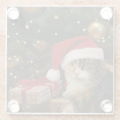 Calico Kerstman Kitty Glas Onderzetter (Achterkant)
