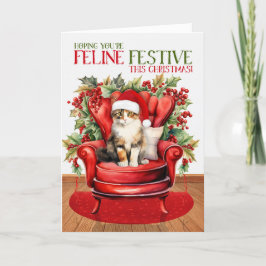 Calico Kerstmis Kat FELINE Feestelijk Feestdagen Kaart