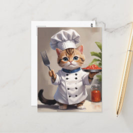 Calico Kitten Chef met Fork Schattigee Baking Cat Briefkaart