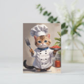 Calico Kitten Chef met Fork Schattigee Baking Cat Briefkaart (Staand voorkant)