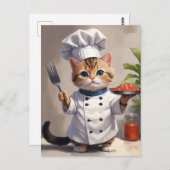 Calico Kitten Chef met Fork Schattigee Baking Cat Briefkaart (Voorkant / Achterkant)