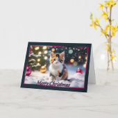 Calico Kitten Christmas Kaart (Gele Bloem)