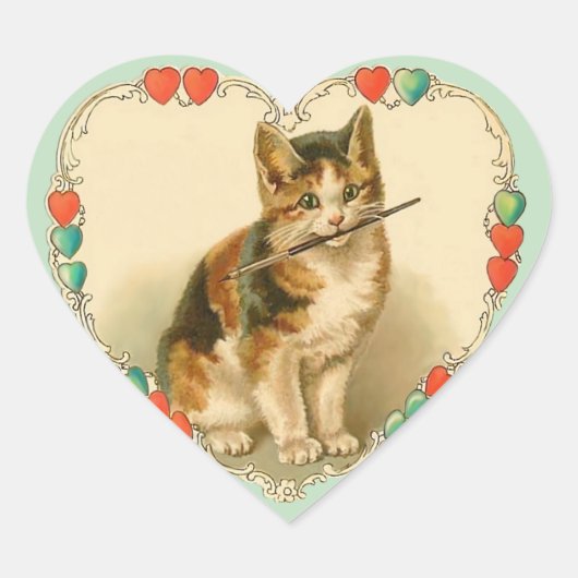 Calico Kitten in Heart Hart Sticker (Voorkant)