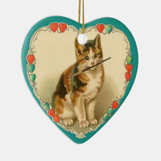 Calico Kitten in het hart - 2-zijdig Keramisch Ornament (Rechts)