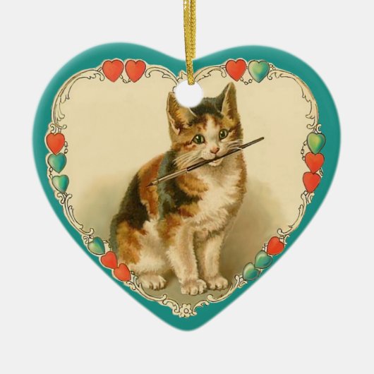 Calico Kitten in het hart - 2-zijdig Keramisch Ornament (Voorkant)