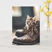Calico Kitten in oude schoen Kaart (Gele Bloem)