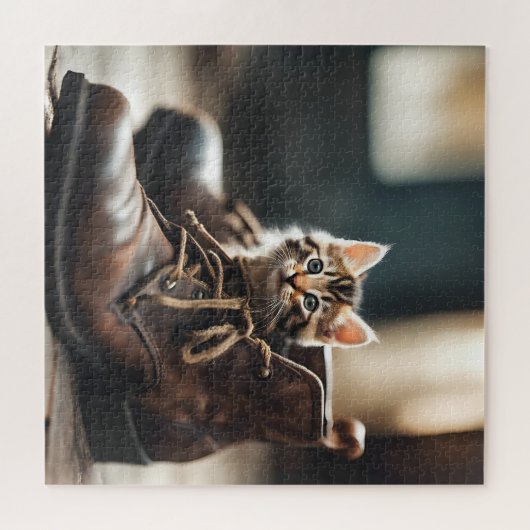 Calico Kitten in oude schoen Legpuzzel (Horizontaal)