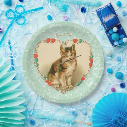 Calico Kitten Valentijn Hearts Papieren Bordje (Feest)